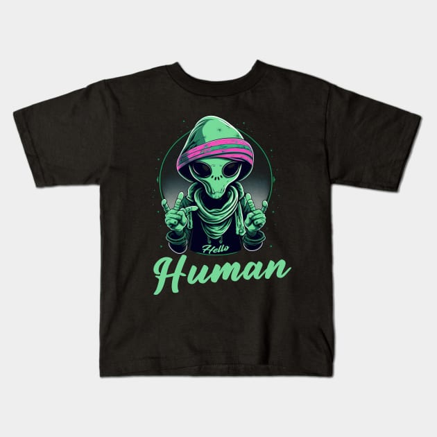 Hello Human Kids T-Shirt by ArtRoute02